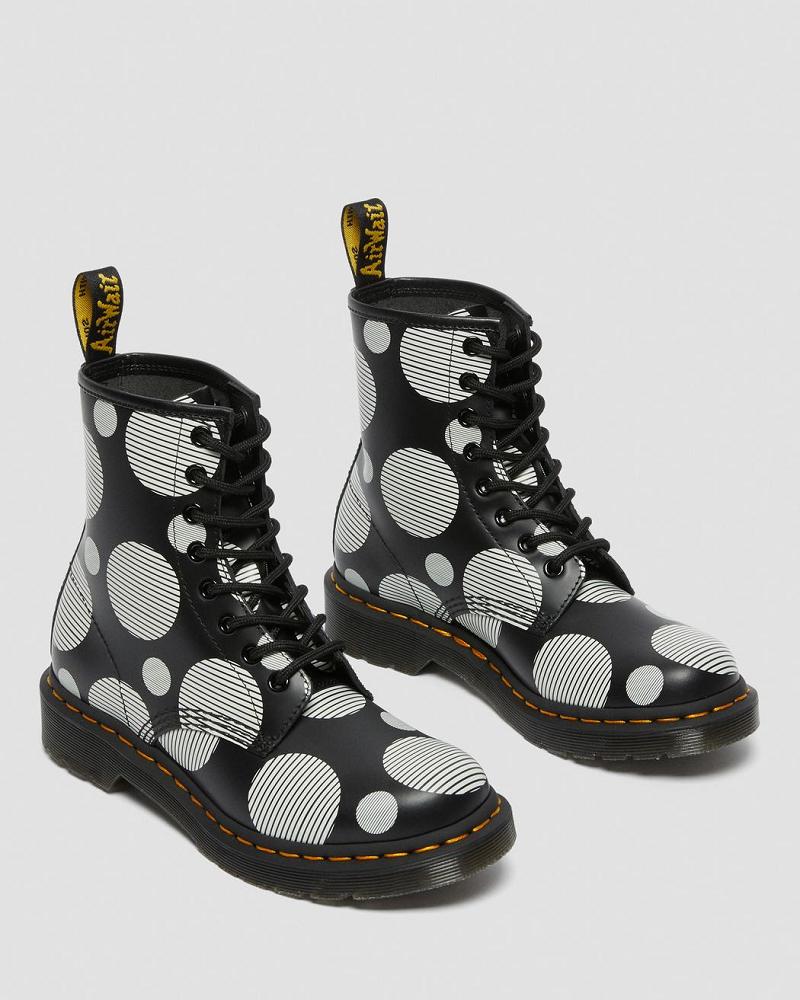 Dr Martens 1460 Polka Dot Smooth Leren Veterlaarzen Dames Zwart | NL 57ILH